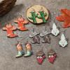 New Style Cartoon Sheep & Cactus Boots with Flame Cowboy Hat Wooden Earrings
