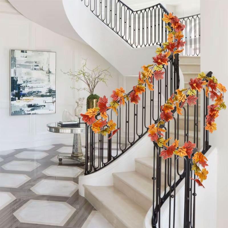 2Pcs Artificial Leaves Vine Hanging Plant for Thanksgiving Decoration, Artificial Vine Autumn Festival Decoration