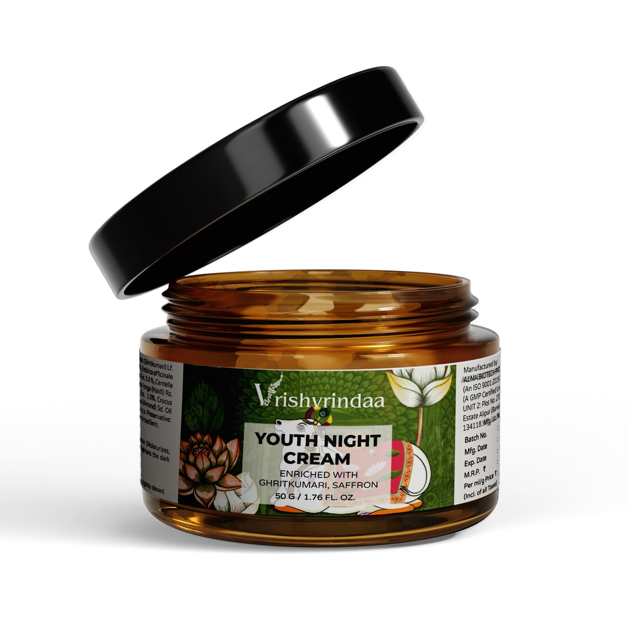 Vrishvrindaa Youth Night Cream for Women & Men | Ayurvedic Anti Aging Night Cream with Ghritkumari, Saffron, Haldi | Skin Brightening & Repair Nigh
