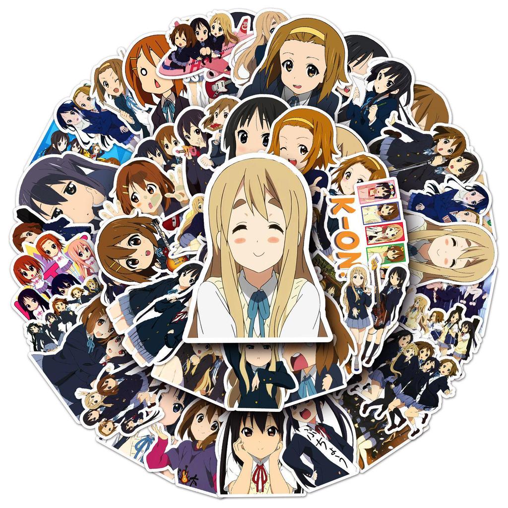 K-On! Anime Sticker Book: 50 Waterproof Resin-Coated Cute Stickers for Water Bottles and More