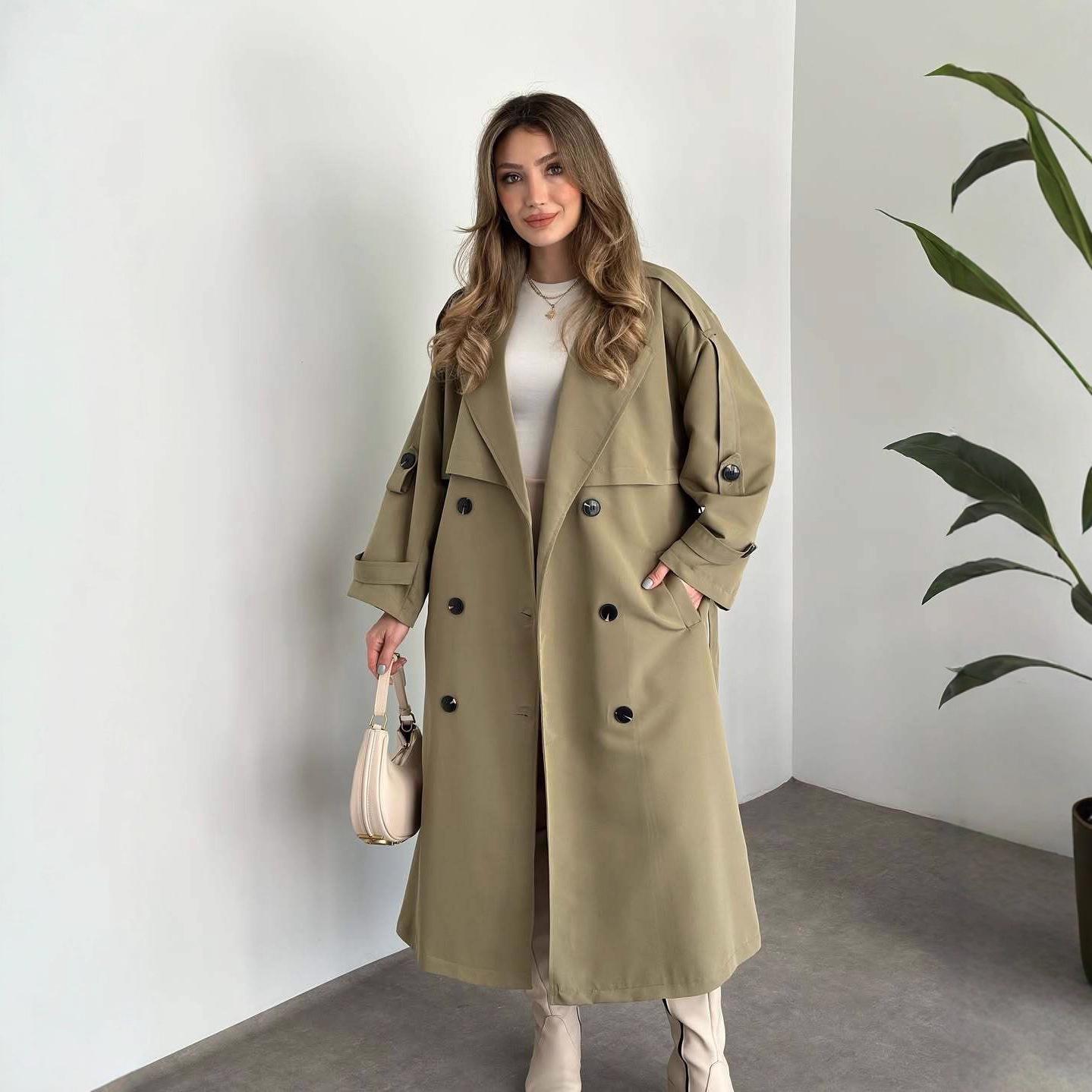 Стильный приталенный осенний тренч для женщин 2025 – Европейская и американская мода Medium хаки