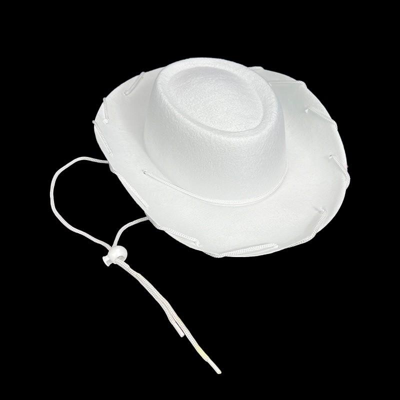 

Children Cowboy Hat With Rope Strap Fabric Costume Accessory For Party And Gift білий