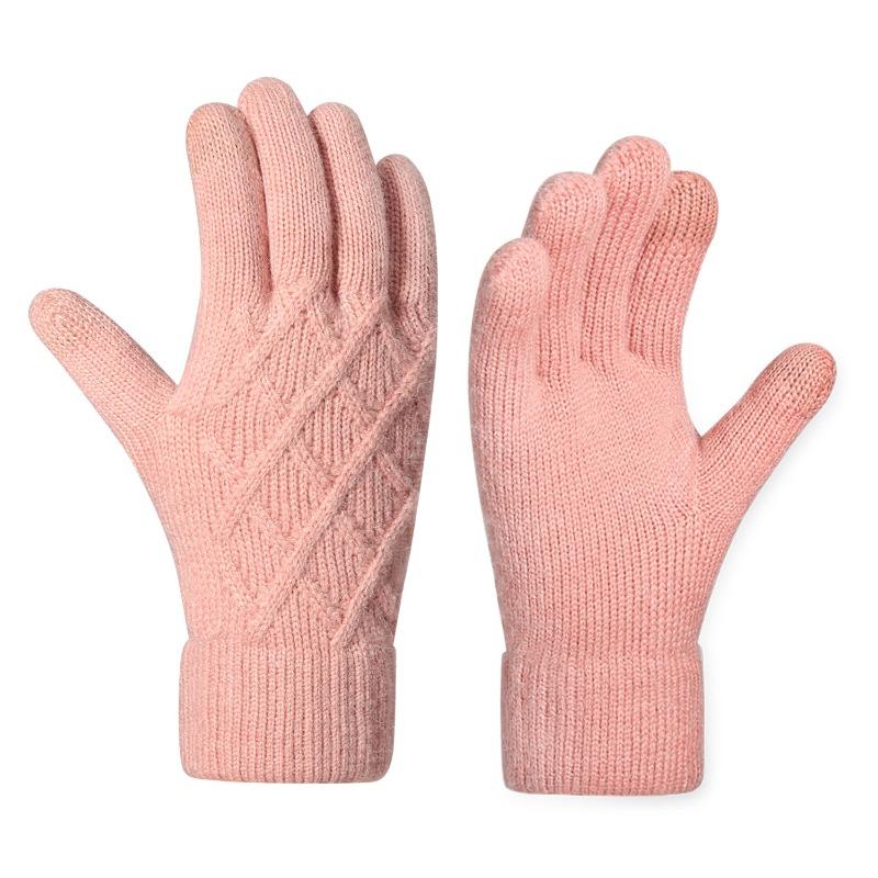 Women's Autumn and Winter Knitted Gloves Double-layer Velvet Thickened Thermal Gloves Simple Jacquard Touch Screen Gloves