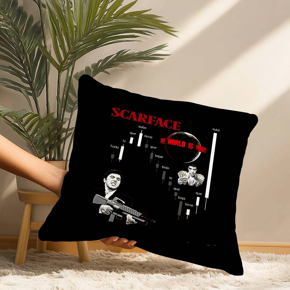 Classic Movie S-scarfaceS Vintage Pillow Case Short Plush Print Cushion Cover Square Throw Pillow Covers Sofa Home Decor
