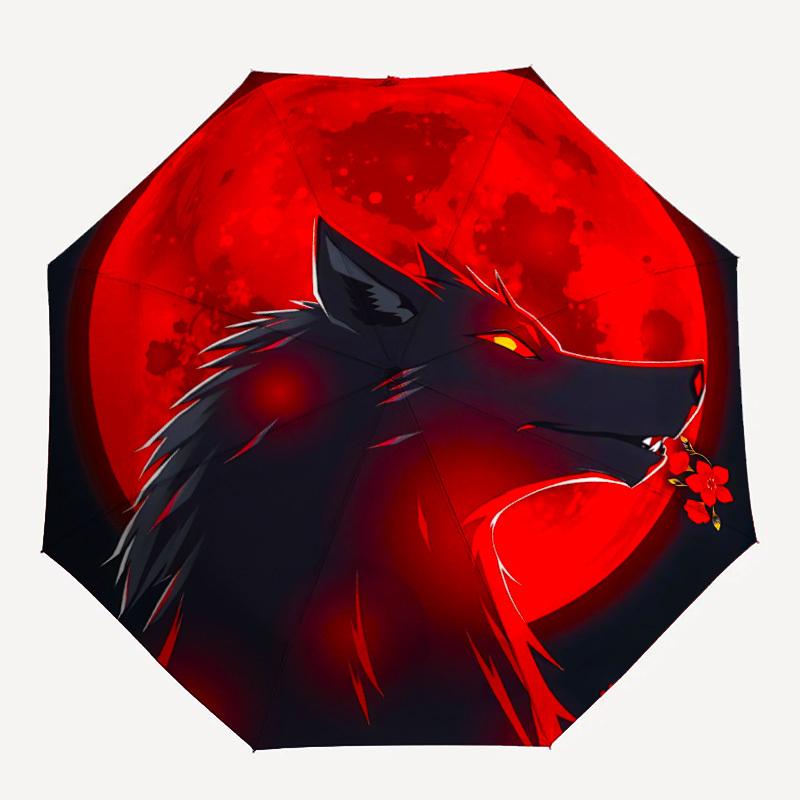 

1pc Wolf Moon Automatic Open/Close Umbrella with One-Touch Button, Compact Folding Canopy, Sturdy 8-Rib Windproof Design S35