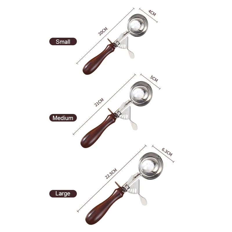 304 Stainless Steel Ice Cream Scoop Redwood Handle Household Kitchen Professional Tools Ice Cream Fruit and Popsicle Scoop New