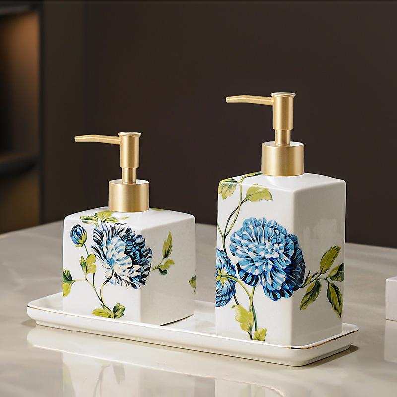 Ceramic Lotion Bottle Bathroom Hand Soap Dispenser Press-type Soap Art Painted Flower Liquid Dispenser shampoo bath gel bottles