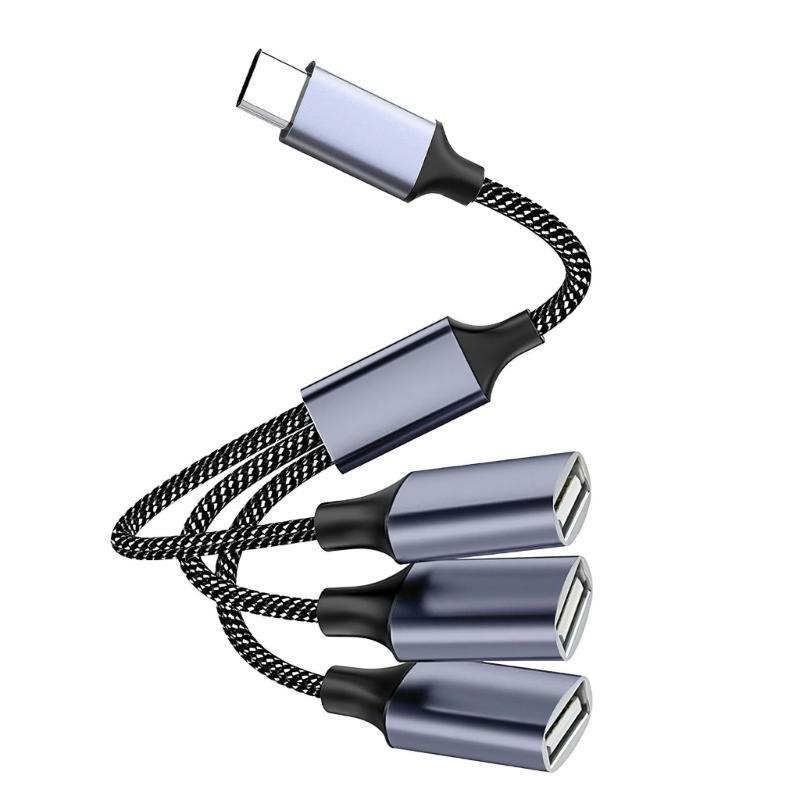 USB 2.0 Extension Cable 1 Male to 3 Female Adapter for Multiple Devices Data Transfer with Metal Housing and 30cm Length