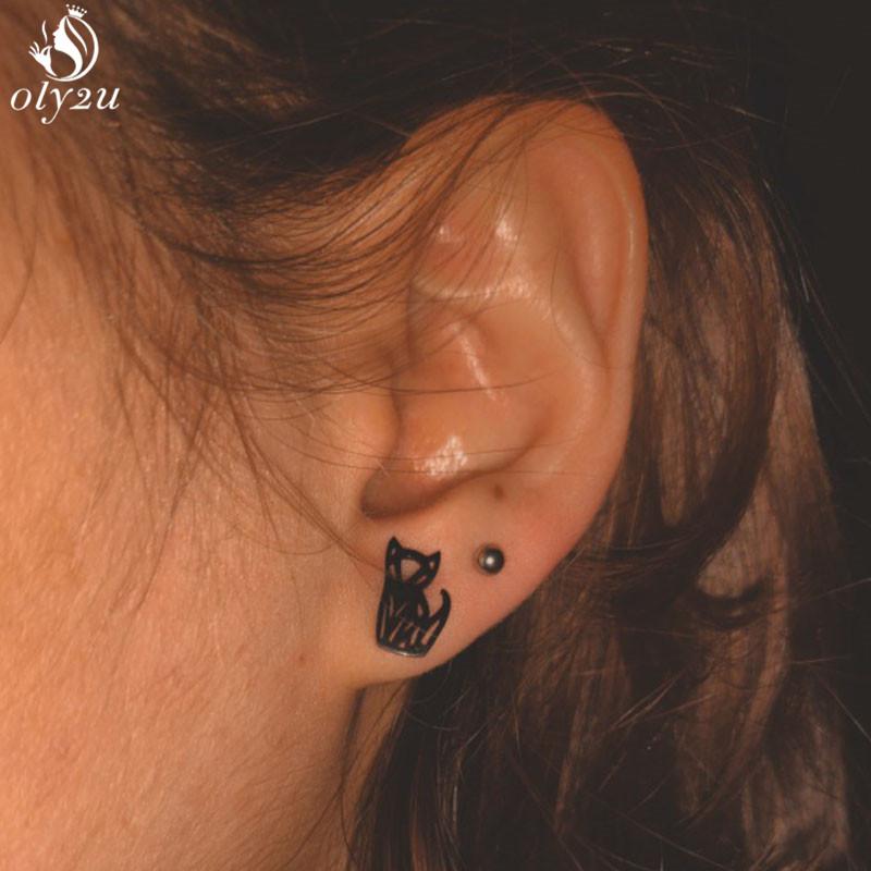Mini Stainless Steel Geometric Earrings Black for Women Men Heart Triangle Leaf Volleyball Ear Studs Punk Piercing Pendientes