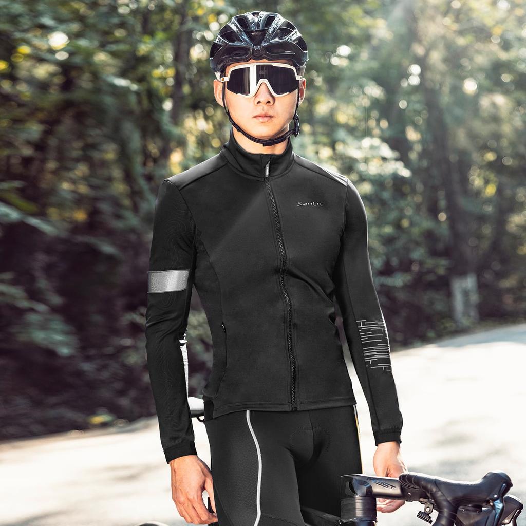 Santic Men's Winter Cycling Jersey, Windbreaker Jacket, 8-16°C, Fleece-Lined, Windproof, and Cold-Resistant, Size 2XL