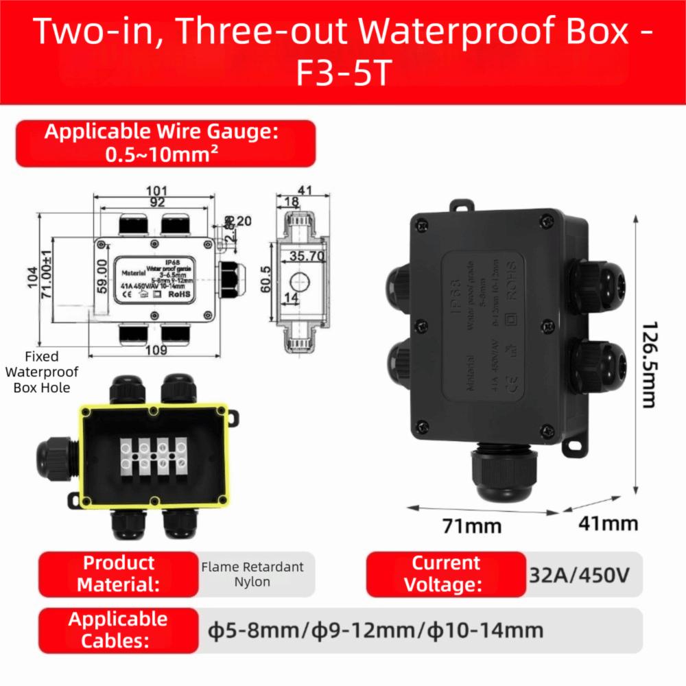 2-6 Way Trunking Connectors IP68 Rated IP68 Waterproof Junction Box  Outdoor Use