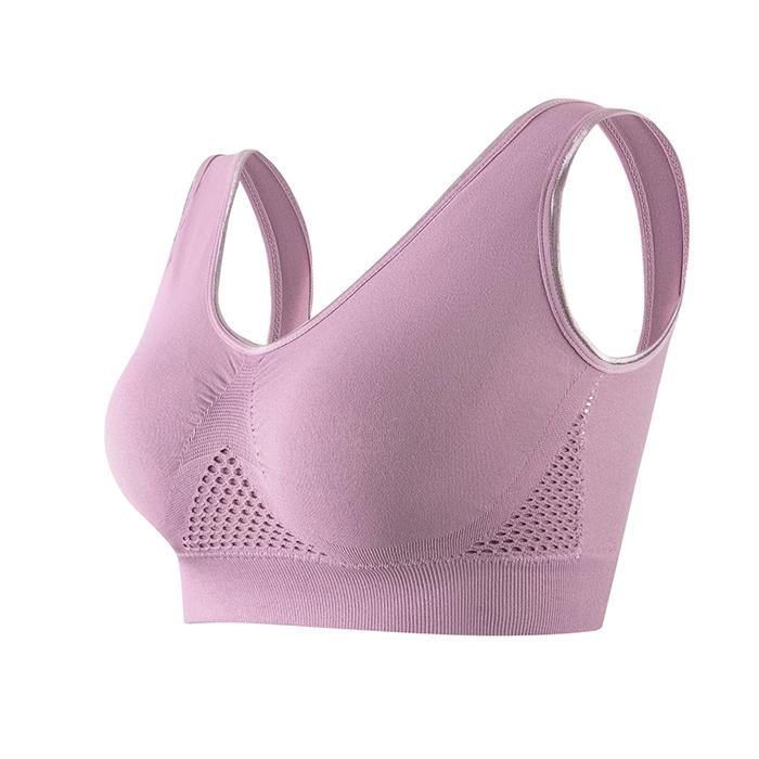 Plus Size Solid Color Breathable Hollow Out Sports Bra - Pullover Wireless Yoga Bra Light Support Thin