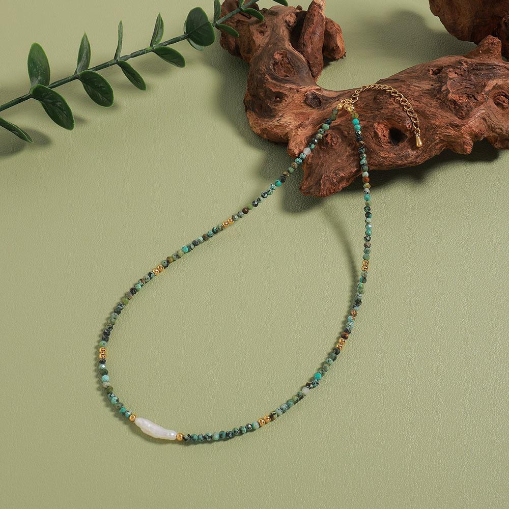 GEMCHIC Damen Bohemian Türkis Perlenkette mit Süßwasserperlen Choker