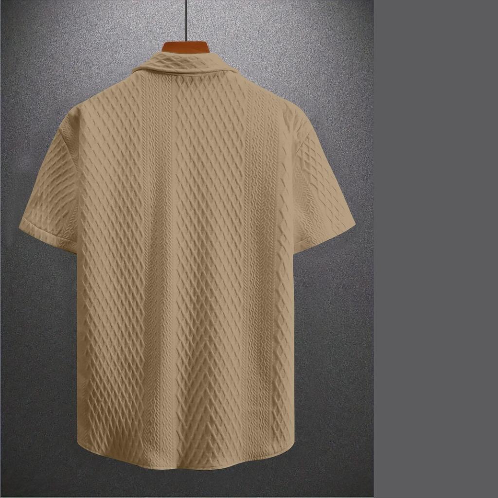 Camicia Casual da Uomo a Maniche Corte Estiva Streetwear Casuale Jacquard Collo a Revers Bottoni Camicia Vintage da Uomo Monocolore