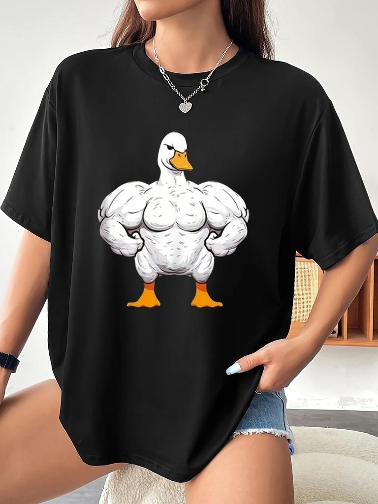 Muscle Duck Printed Shoulder Drop Tshirt SpringSummer Short Sleeved Round Neck Casual Top Unisexs Clothing