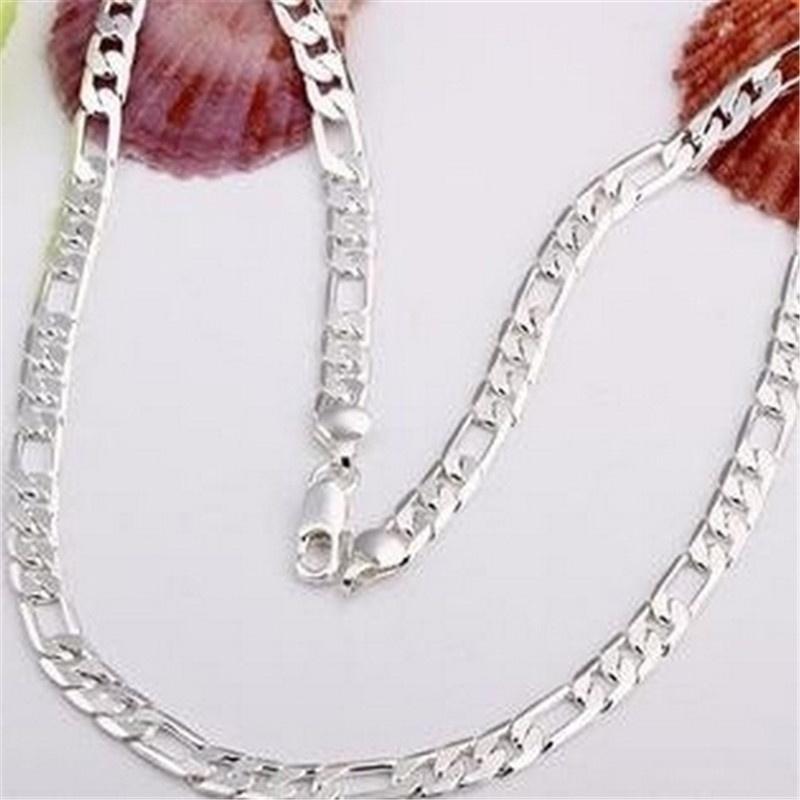 

Wholesale 925 Sterling Silver Men Flat Sideways Chain Necklace 4MM 16 -30 18