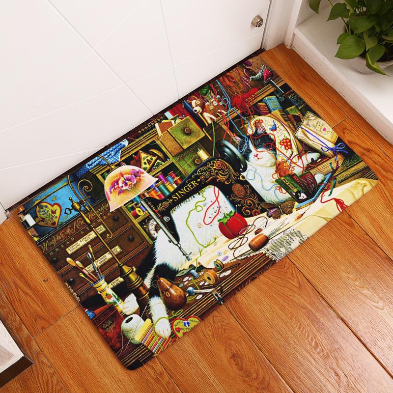 Retro Cartoon Cat Pattern Entrance Doormat Cute Cats Non Slip Bathroom Carpet Home Decor Kitchen Floor Mat Rugs for Bedroom