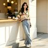 Color striped short knitted sweater women's autumn and winter new loose lazy style retro contrasting color shoulder jumper