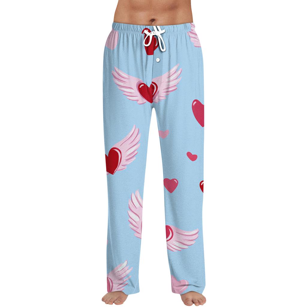 Men's Valentine's Day Printed Drawstring Long Pants Casual Pajamas