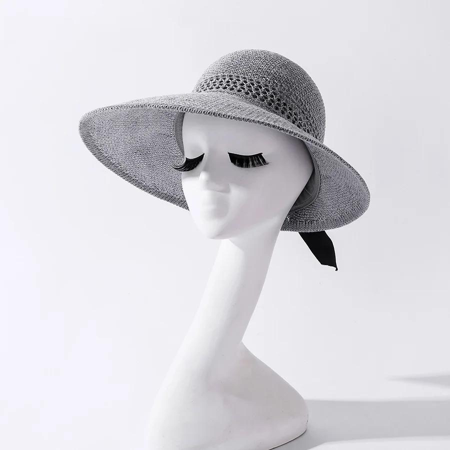 Summer Wide Brim Foldable Sun Hats For Women Girl Portable Ponytail Outdoor Beach Straw Hat Adjustable Uv Protection Panama Caps