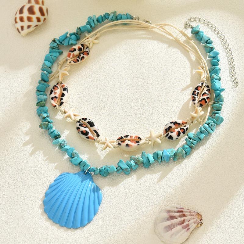 Fresh and Sweet Blue Shell Pendant Necklace Casual Vacation Summer Shell Stacked Collarbone Chain Woman