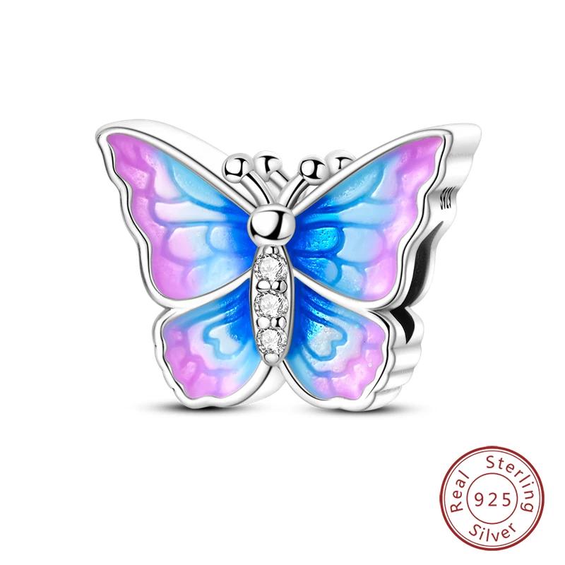 Springtime Copper Sparkling Zircon Colorful Butterfly Charms Beads Fit Pendants Bracelets Diy Birthday Jewelry Gift
