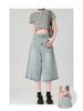 Women's Summer 2025 Light Blue High Waist Wide-Leg Denim Shorts