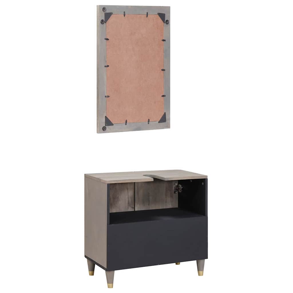 vidaXL Wall Mounted Bathroom Cabinet Set 2 pcs Grey Solid Mango Wood