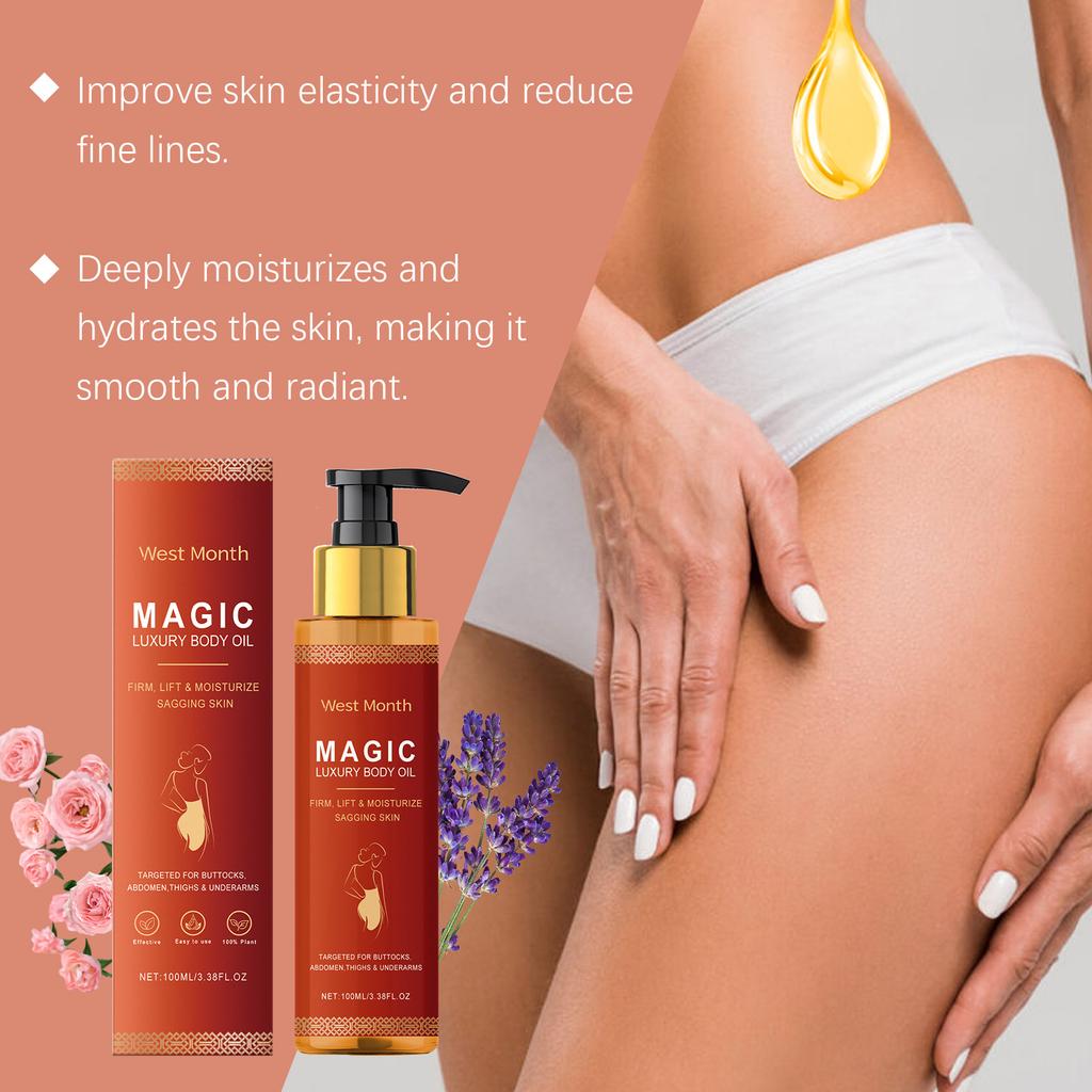 West Month Body Oil 100ml Firming Lifting Anti-Aging Hydrating Skincare for Buttocks Thighs Abdomen with Hyaluronic Acid Coffee Seed Oil