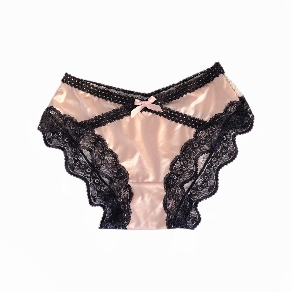 Heartfelt Intertwining Lace Panties: Women's Sexy Satin, Breathable, Pure Cotton Crotch, Mid-Rise Triangle Design