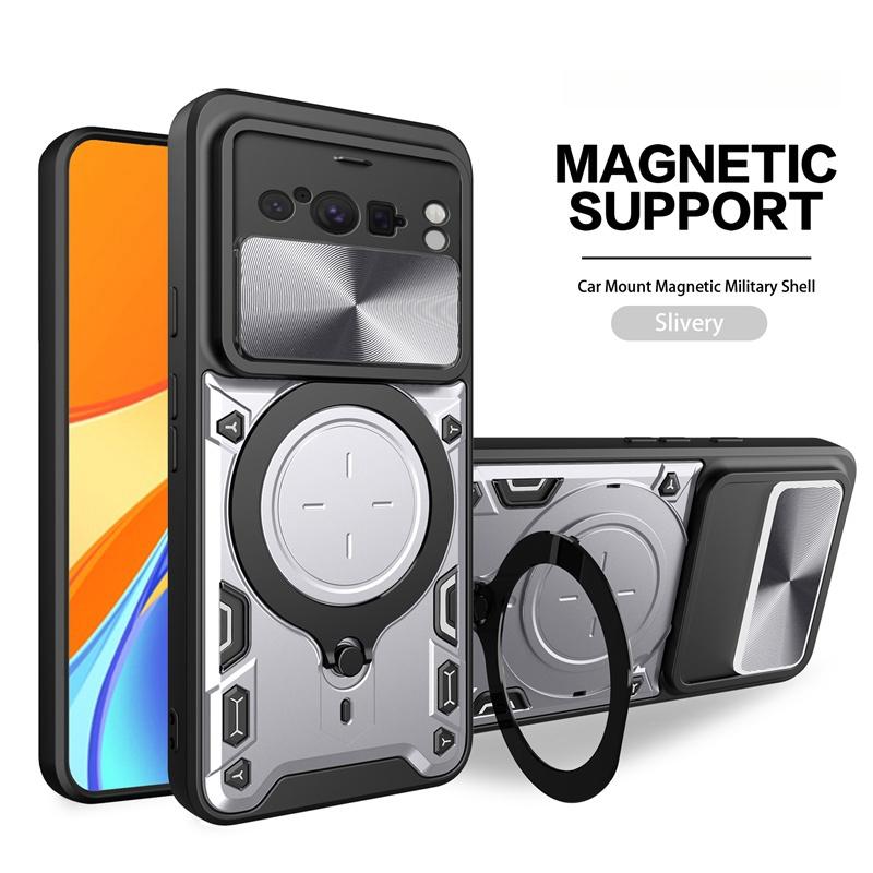Armor Magnetic Metal Ring Stand Funda for Google Pixel8 Pro Case Slide Camera Lens Back Cover for Pixel 8 Pro 8Pro Protect Shell