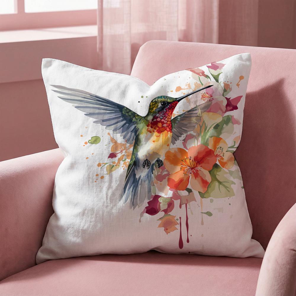 Hummingbird Spring Flowers Cushion Cover Multi-Scene Pillow Cover for Home & Car - Reversible, Soft & Durable for Daily Use