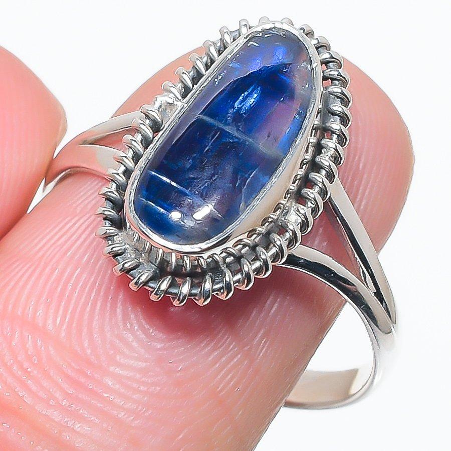 

Natural Blue Kyanite Gemstone Handmade 925 Solid Silver Jewelry Ring S.10 J2b85