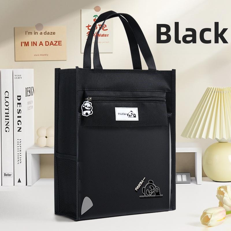 Panda tutoring bag storage bag transparent handheld book bag children s large capacity Oxford cloth tutoring bag чёрный