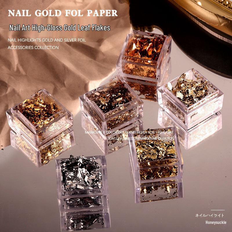 High-Gloss Gold & Silver Foil Flakes: Nail Art Stickers and Sequins