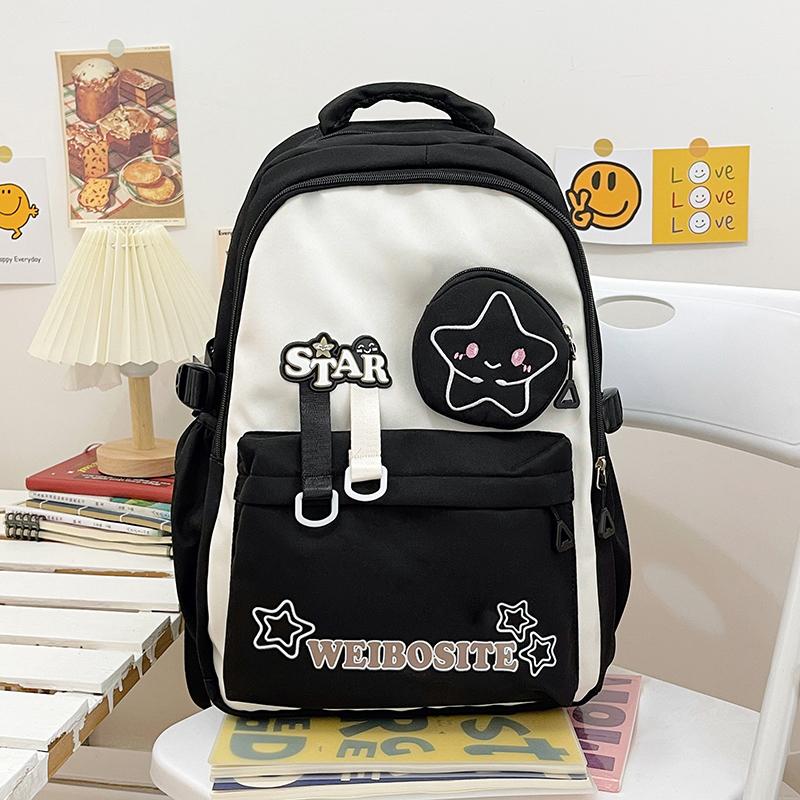 Women's Large Capacity Backpack Color Block Student Schoolbag Shoulder Bag