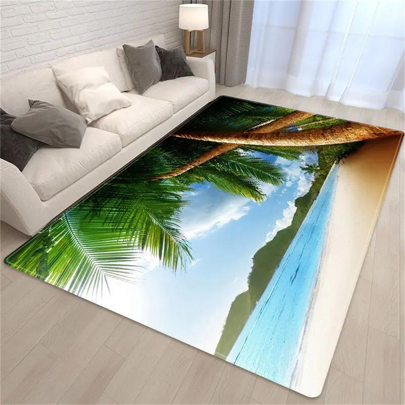 

3D Printing Palm Tree Sea Beach Carpet Living Room Sofa Table Rug Bedroom Bedside Rug Dining Carpets Rug for Bathroom Decoration 40x60cm