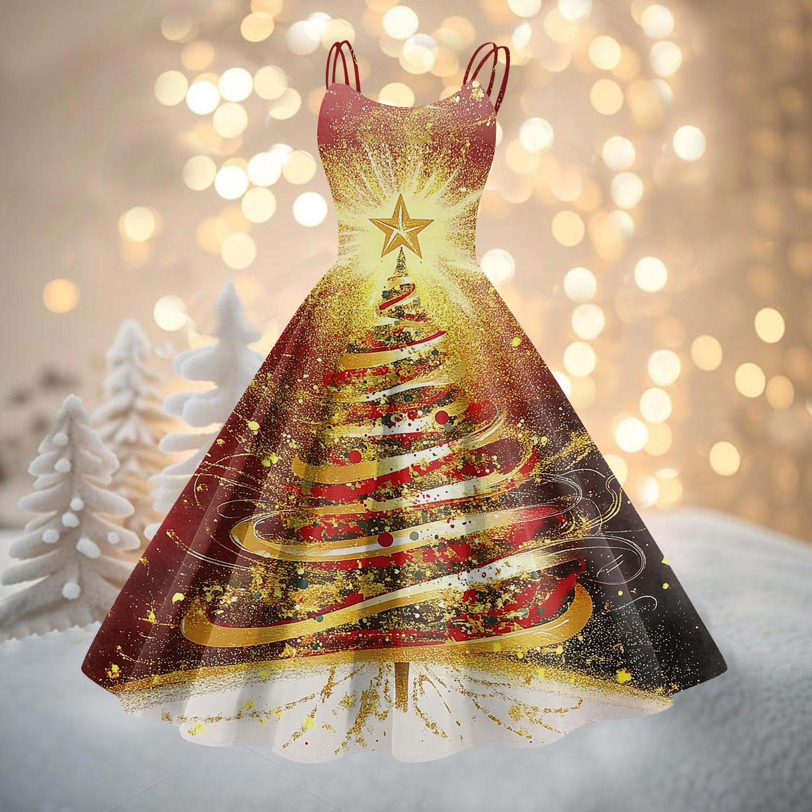 

Жіноча модна різдвяна сексуальна готична коктейльна сукня без бретелей у стилі панк, вінтажна сукня XXL золотий