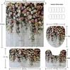 Elegant Floral Shower Curtain Set - Four-Piece, Moisture & Mildew-Proof, No Drilling Needed