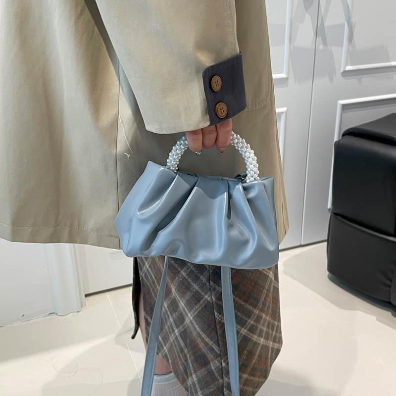 Pleated Fashion Pearl Handbag Spring New Versatile Texture Shoulder Crossbody Small Square Bag
