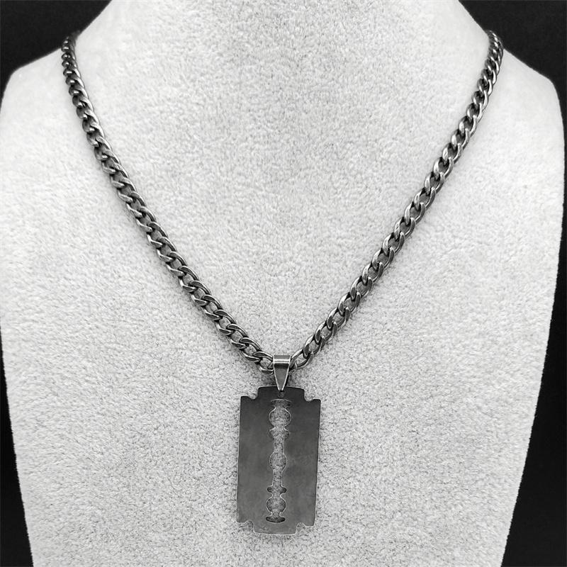 Stainless Steel Razor Blade Long Necklace for Men Women Black Color Punk Gothic Steampunk Grunge Hip Hop Necklaces Jewelry  913