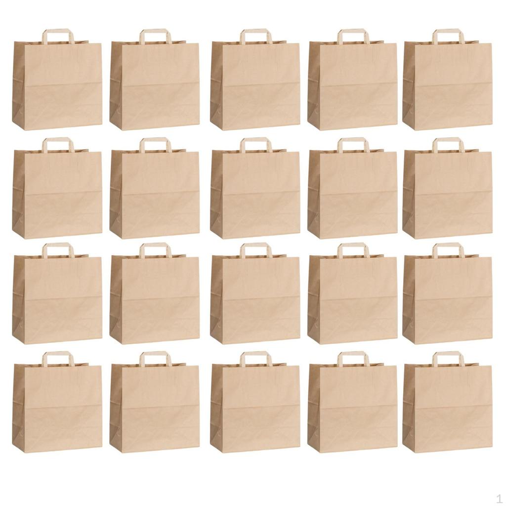 50 Brown Paper Bags with Flat Handles, Bottom Gift Bags, Reusable And Suitable for.