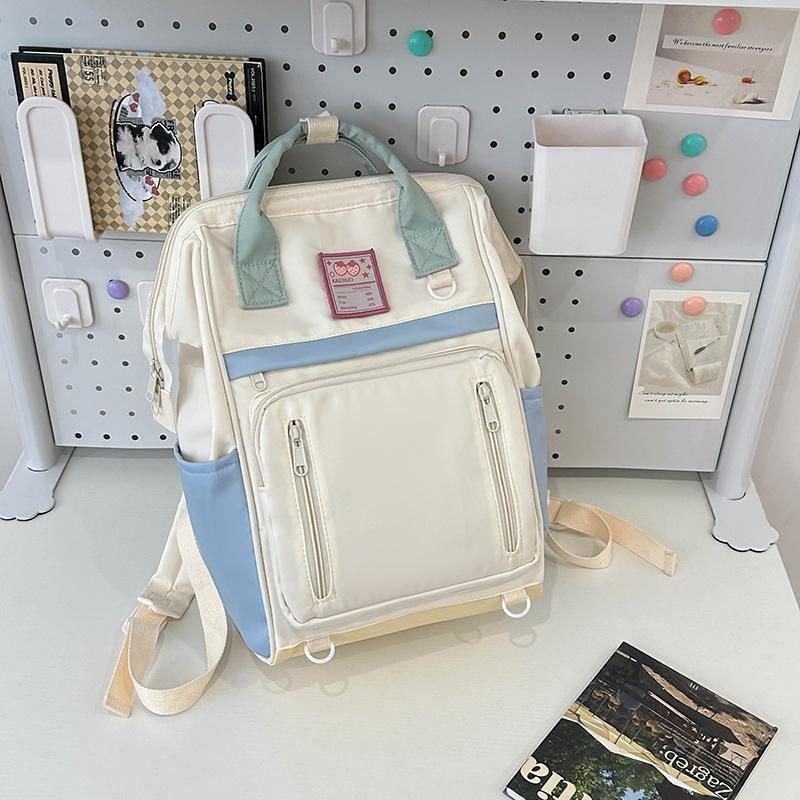 School Bag New Contrasting Color Laptop Backpack Junior High School College Student Campus Backpack Popular Girl School Bag