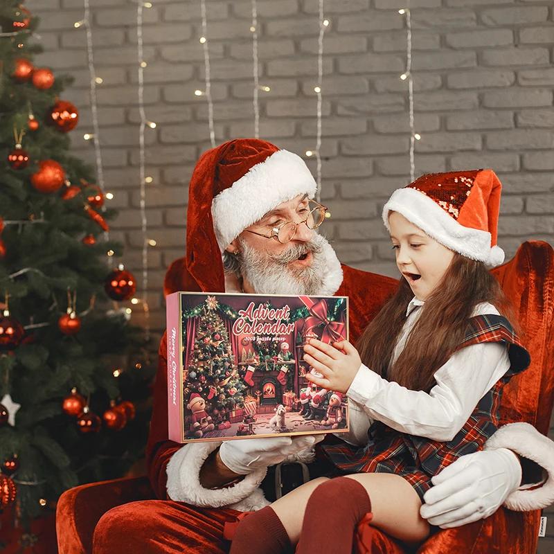 Blind Box 24 Days Advent Calendar 2025 Christmas Gifts Puzzle Santa Claus Snowman Mystery Boxes for Adults Kids Puzzles Toys