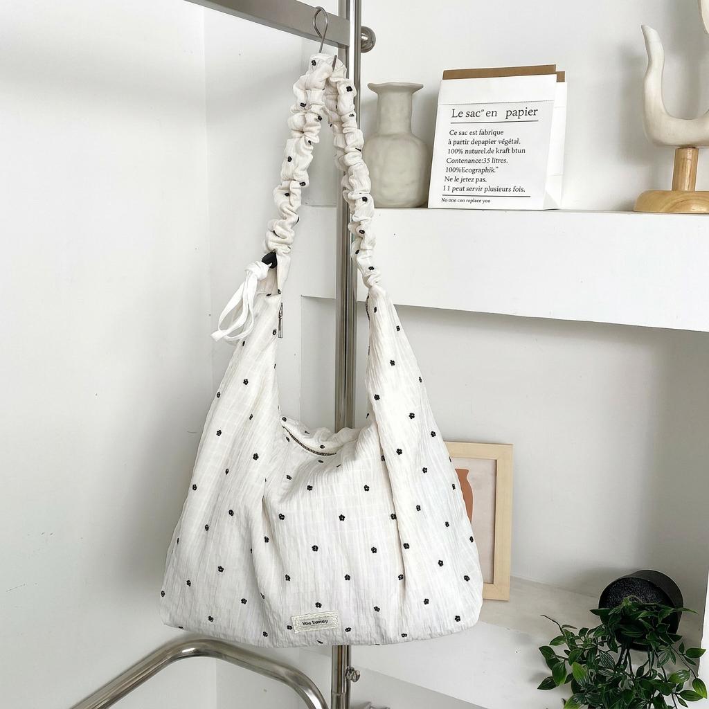 Floral Print Tote Bag Korean-Style Large Capacity Shoulder Bag Adjustable Strap Tote Bag Skin-Friendly For Daily Commute School