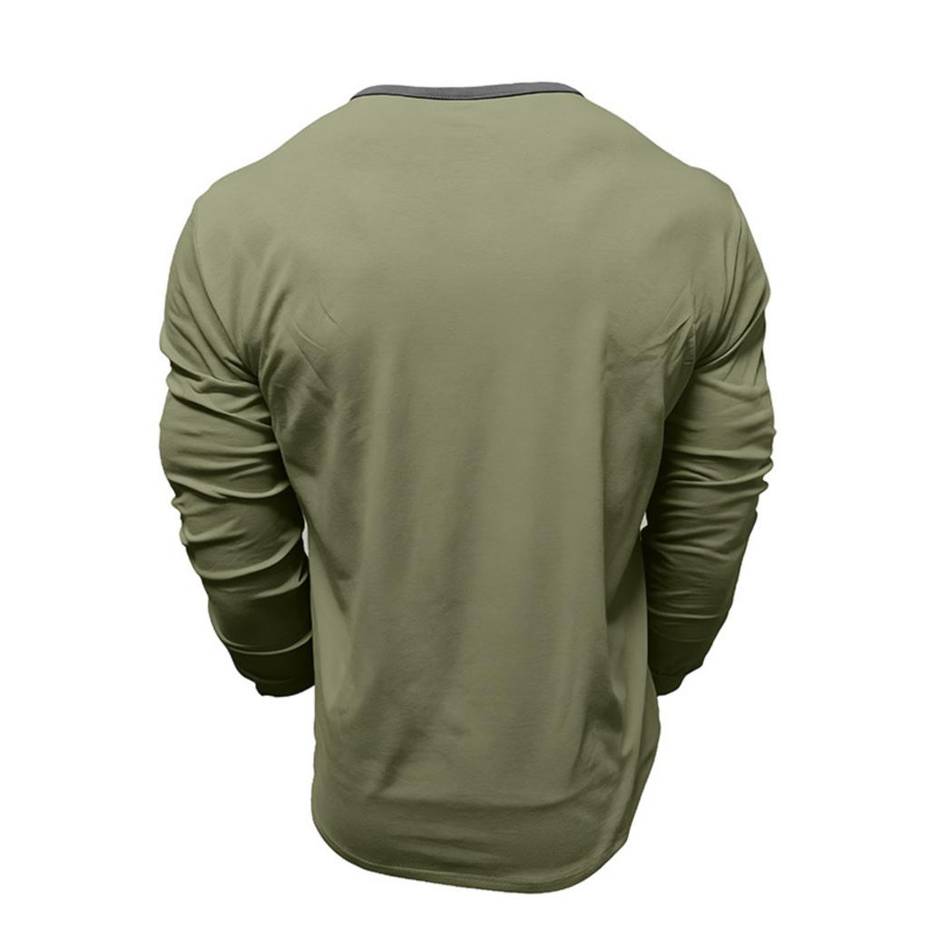 Men's Loose, Casual, Color,blocked Round,neck Long,sleeved Cotton Top