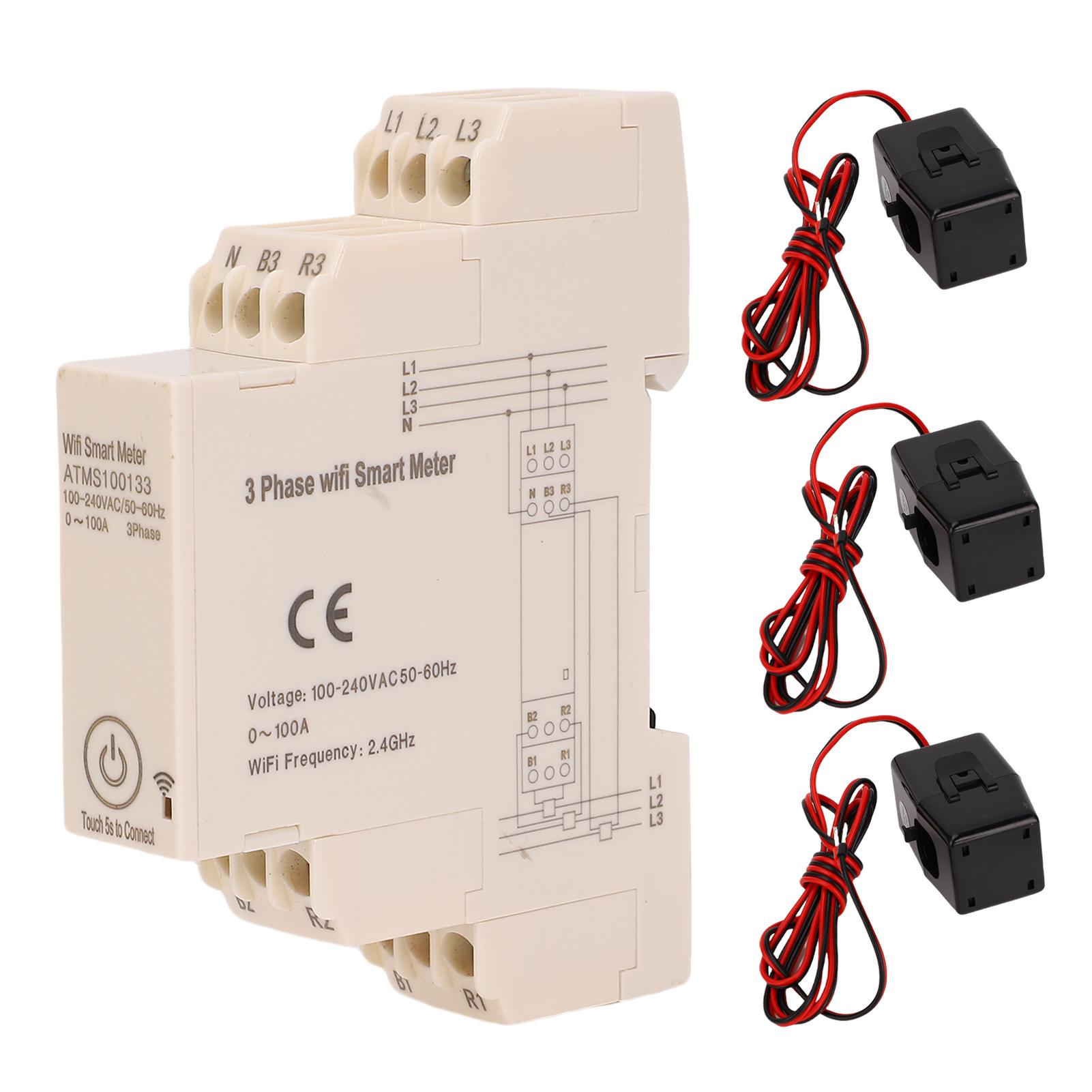 

Smart WiFi Energy Meter 0100A 3 Phase APP Remote Control Smart Electricity Meter with 3Pcs 100A
