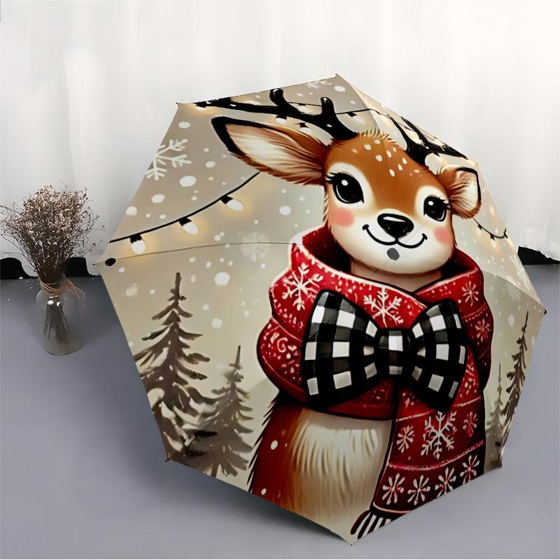 1 Stück Winterhirsch Automatischer Faltregenschirm Kompaktes 8-Rippen-Design, Langlebiger Eisenrahmen für Reisen, Outdoor, a0920091