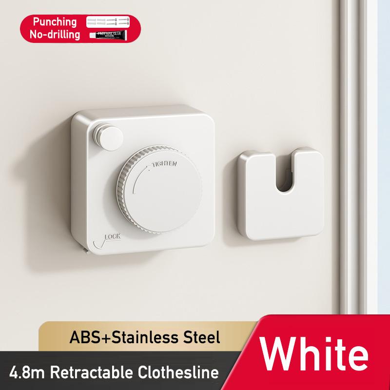 4.8m Stainless Steel Rope Retractable Clothesline Extendable Clothes Line on the Wall Apartment Lavatory RV Cloth Drying Horse