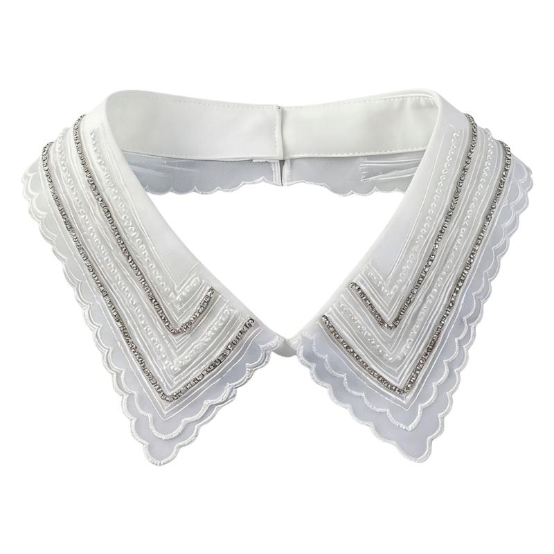 Jeweled Rhinestones False Collar Beaded Lace Spread Lapel Graceful Art Collar Sweet Shawl False Decorative Shawl
